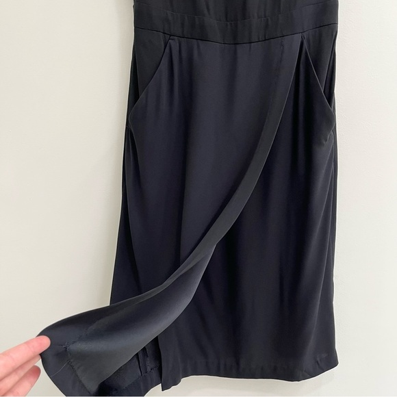 A.L.C black faux wrap midi dress Strappy open back pockets cocktail LBD size 8 - Picture 5 of 11